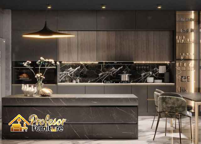 Kitchen set Kelapa Dua Wetan Jakarta Timur dengan lapisan HPL motif kayu serat asli