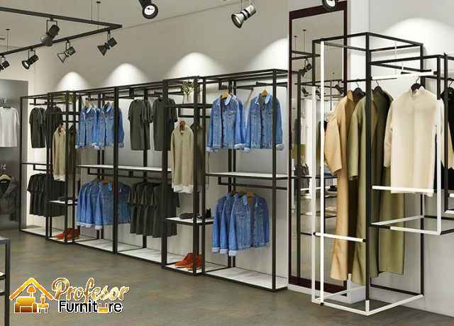 Jasa rak display toko custom besi industrial untuk distro area Bekasi Dan sekitarnya