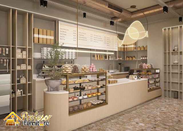 Rak display makanan minimalis untuk meja kasir coffee shop