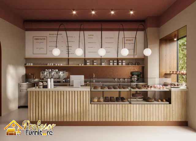 Rak display makanan minimalis untuk meja kasir coffee shop