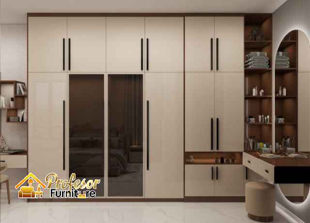 Jasa interior lemari pakaian Bekasi model Japandi hemat ruang