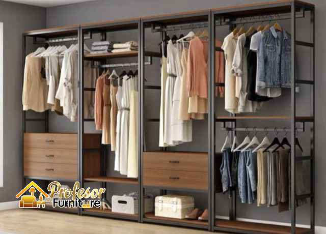 Custom lemari baju besi gaya estetik ala Korea tanpa pintu Depok